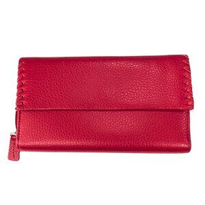 Buxton Red Pebbled Leather Whipstitch Long Zippy Continental Checkbook Wallet